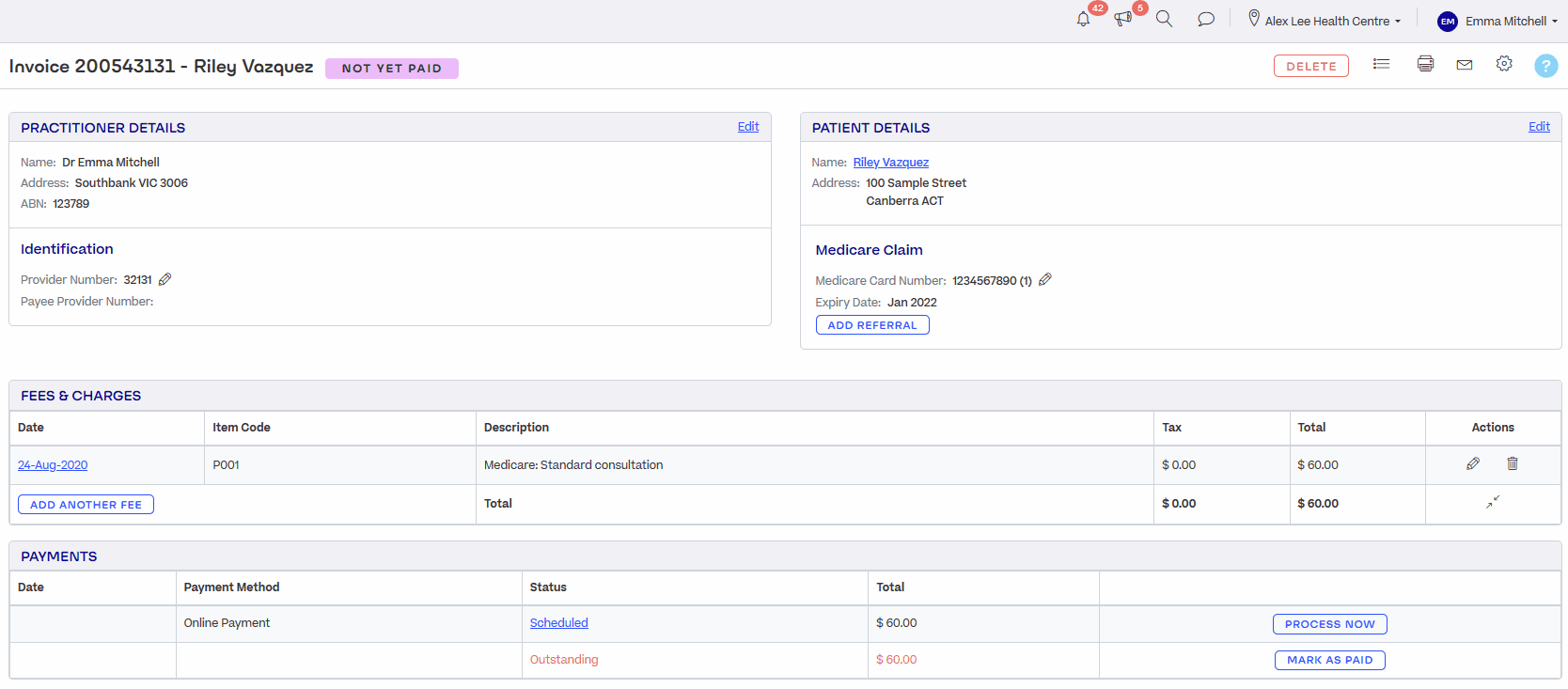 The user edits the claim on the invoice and selects a different claim from the drop-down menu